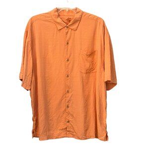 Tommy Bahama 100% Silk‎ Button Down Short Sleeve Dress Shirt Orange Size 2XB